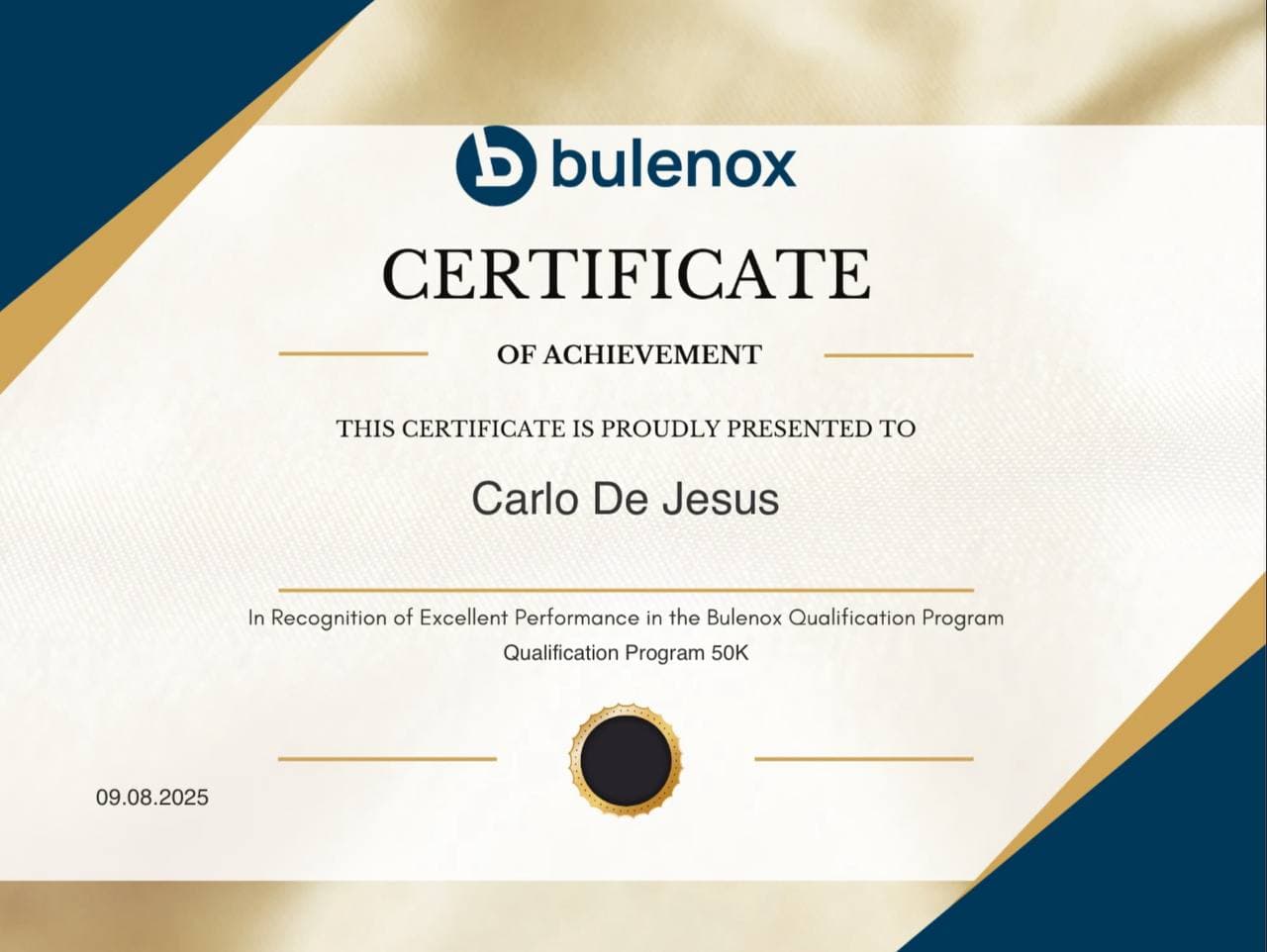Bulenox — Certificate of Achievement