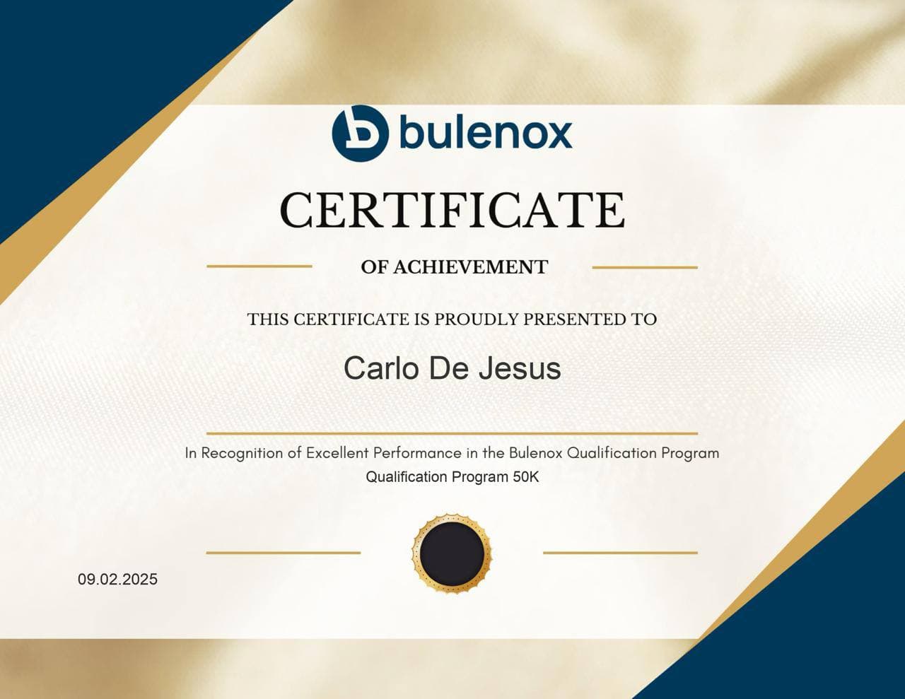 Bulenox — Certificate of Achievement